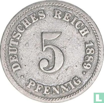 Duitse Rijk 5 pfennig 1889 (G - type 1) - Afbeelding 1