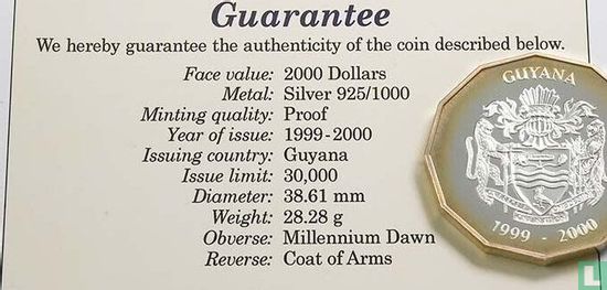 Guyana 2000 dollars 1999 (PROOF) "Millennium dawn" - Afbeelding 3
