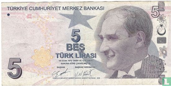 Turkije 5 Lira  (prefix D) - Afbeelding 1