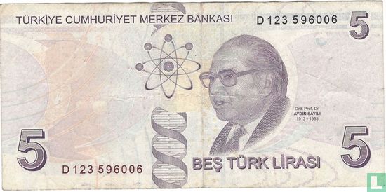 Turkije 5 Lira  (prefix D) - Afbeelding 2