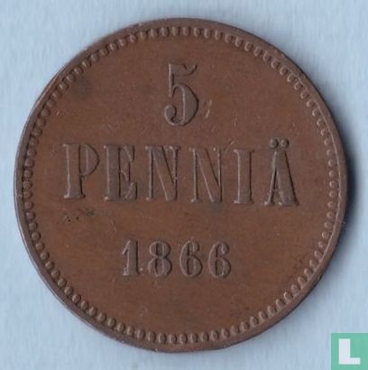Finland 5 penniä 1866 (type 2) - Image 1