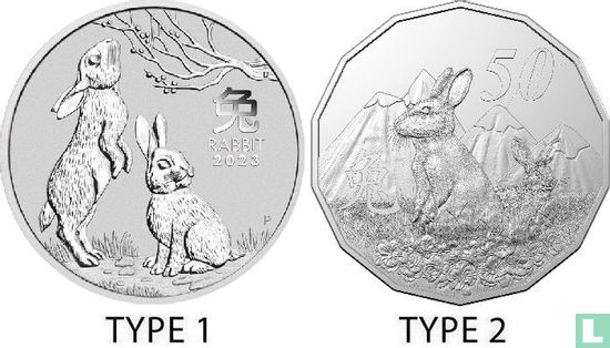 Australia 50 cents 2023 (type 1 - colourless)  "Year of the Rabbit" - Image 3