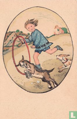 Meisje met hoepel, geit en hond - Afbeelding 1