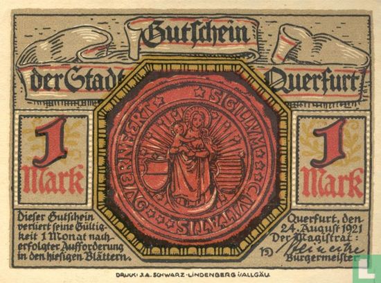 Querfurt, Stadt - 1 mark (1) 1921 - Afbeelding 1