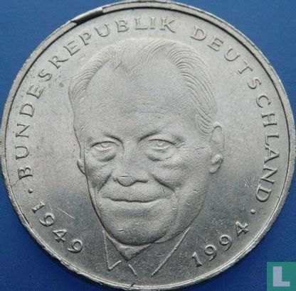 Allemagne 2 mark 1994 (F - Willy Brandt - fauté) - Image 2