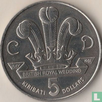 Kiribati 5 dollars 1981 "2nd anniversary of Independence and Royal Wedding of Prince Charles and Lady Diana" - Afbeelding 1