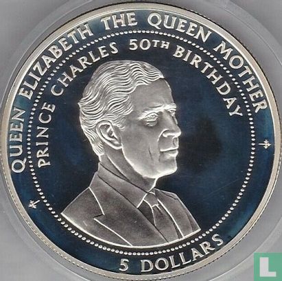 Kiribati 5 dollars 1998 (BE) "Queen Elizabeth the Queen Mother - 50th Birthday of Prince Charles" - Image 2