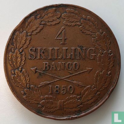 Zweden 4 skilling banco 1850 - Afbeelding 1