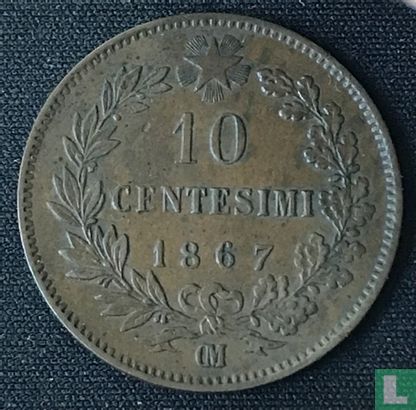 Italy 10 centesimi 1867 (OM - without dot) - Image 1