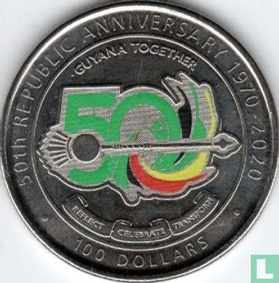 Guyana 100 dollars 2020 "50 years of the Republic" - Afbeelding 2