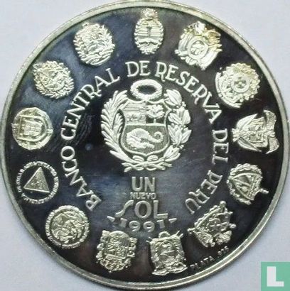 Peru 1 nuevo sol 1991 (PROOF - type 1) "Encounter of two Worlds" - Afbeelding 1