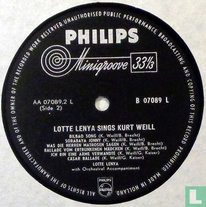 Lotte Lenya Sings Kurt Weill - Afbeelding 2