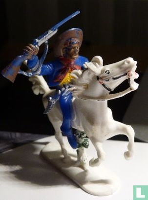 Cowboy te paard met geweer (blauw) - Afbeelding 3
