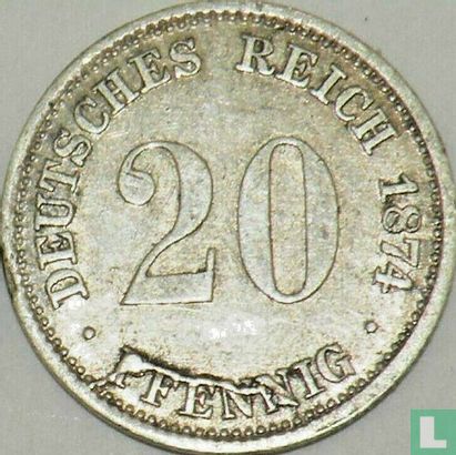 Duitse Rijk 20 pfennig 1874 (G - type 1 - misslag) - Afbeelding 1