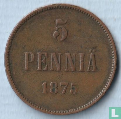 Finland 5 penniä 1875 (big pearl in crown) - Image 1