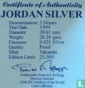 Jordanië 5 dinars 1999 (AH1419 - PROOF) "UNICEF - For the children of the World" - Afbeelding 3