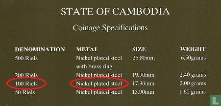 Cambodja 100 riels 1994 (BE2538) - Afbeelding 3