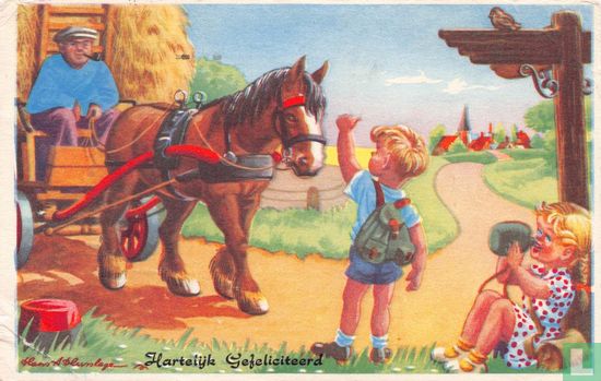 Liftende kinderen met paard en wagen - Image 1
