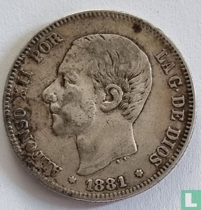 Spanje 2 peseta 1881 - Afbeelding 1