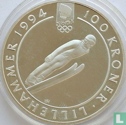 Norwegen 100 Kroner 1992 "1994 Winter Olympics in Lillehammer - Ski jumping" - Bild 2