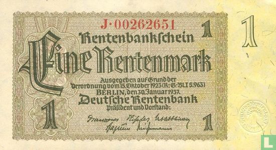 Rentenbank, 1 Rentenmark 1937 (P.173 - Ros.166c) - Afbeelding 1