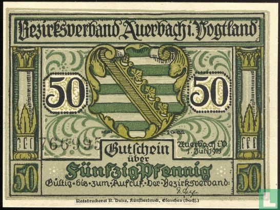 Auerbach 50 Pfennig 1921 (1) ( 4.5 mm ) - Image 1