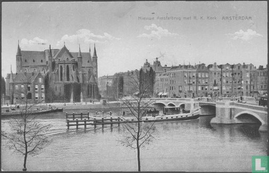 Nieuwe Amstelbrug met R. K.  Kerk  AMSTERDAM