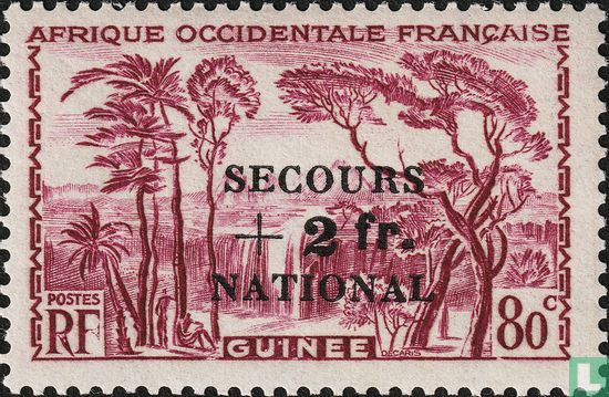 Landscape and waterfall, with overprint