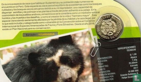 Peru 1 sol 2017 "Andean spectacled bear" - Image 3