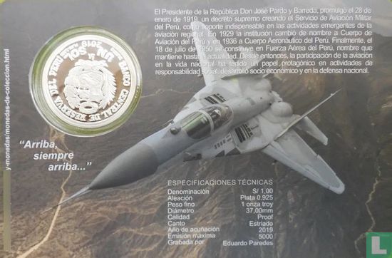 Peru 1 sol 2019 (PROOF - folder) "100 years of the Peruvian Air Force" - Afbeelding 2