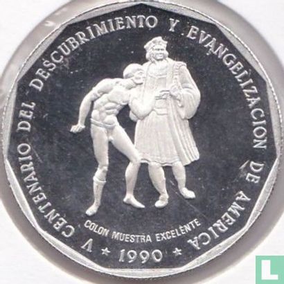 Dominicaanse Republiek 1 peso 1990 (PROOF - zilver) "500th anniversary Discovery and evangelization of America" - Afbeelding 1