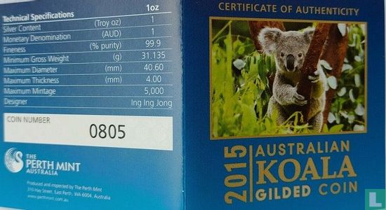 Australië 1 dollar 2015 (gekleurd) "Koala" - Afbeelding 3
