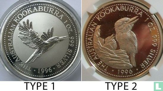 Australië 1 dollar 1996 (zonder privy merk - geribbelde rand zonder opschriften) "Kookaburra" - Afbeelding 3