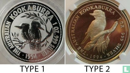 Australië 1 dollar 1994 (zonder privy merk) "Kookaburra" - Afbeelding 3