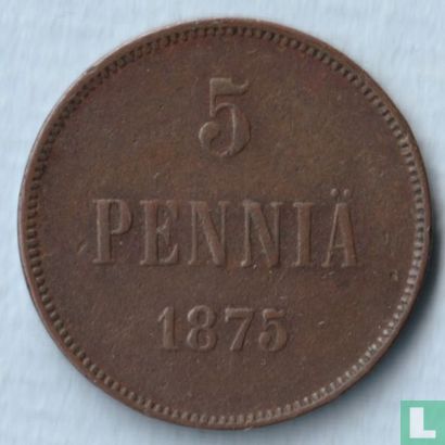Finlande 5 penniä 1875 (petite perle en couronne) - Image 1