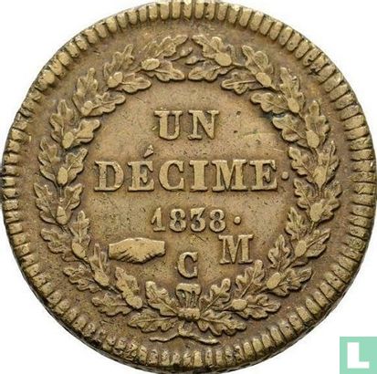 Monaco 1 décime 1838 (laiton - type 1) - Image 1