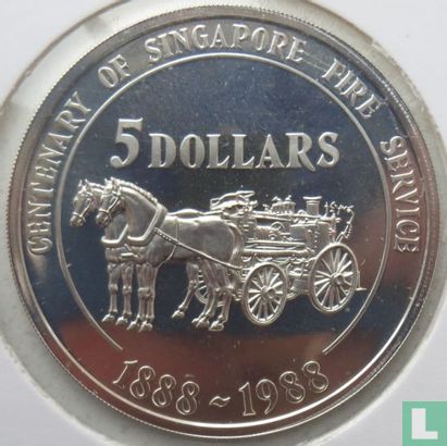 Singapour 5 dollars 1988 (BE) "100th anniversary of Singapore Fire Service" - Image 1
