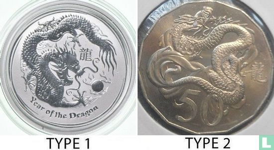 Australië 50 cents 2012 (type 1 - kleurloos) "Year of the Dragon" - Afbeelding 3