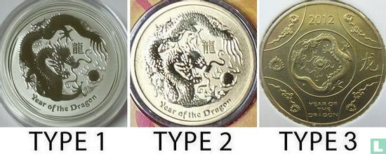 Australië 1 dollar 2012 (type 1 - gedeeltelijk verguld) "Year of the Dragon" - Afbeelding 3