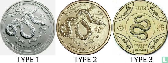 Australië 1 dollar 2013 (type 1 - kleurloos - zonder privy merk) "Year of the Snake" - Afbeelding 3