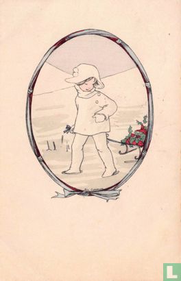 Meisje trekt slee in sneeuwlandschap - Image 1