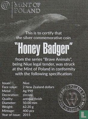 Niue 2 Dollar 2015 "Brave animals - Honey badger" - Bild 3