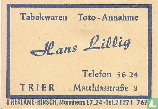Tabakwaren Toto Annahme Hans Lillig