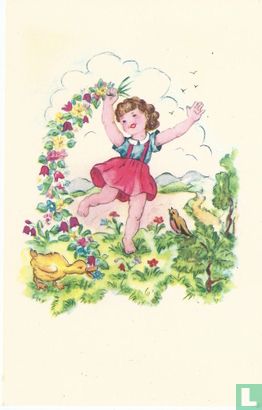 Meisje dansend met bloemenslinger - Afbeelding 1