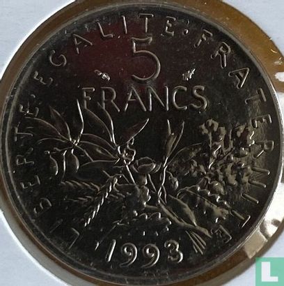France 5 francs 1993 (medal alignment) - Image 1