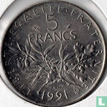 Frankreich 5 Franc 1991 (Wendeprägung) - Bild 1