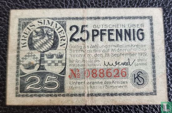 Simmern. Kreis - 25 Pfennig 1919 - Afbeelding 1