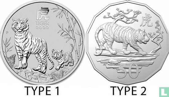 Australië 50 cents 2022 (type 1 - kleurloos) "Year of the Tiger" - Afbeelding 3