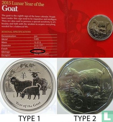 Australia 50 cents 2015 (type 2) "Year of the Goat" - Image 3