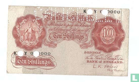 BANK OF ENGLAND 10 SHILLINGS CANCELLED RR - Image 1